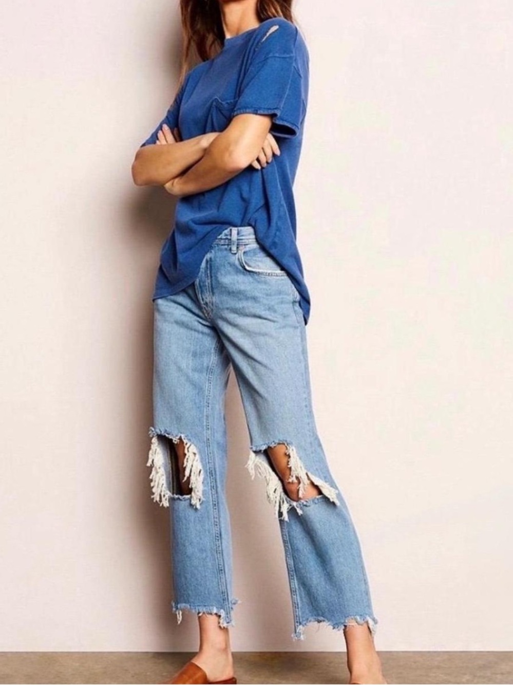 NWT Free People Light Blue Wash Maggie Boyfriend Jeans
